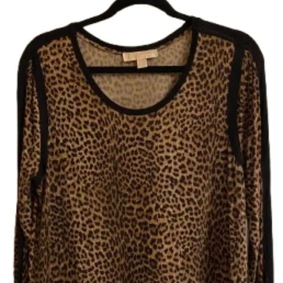 MICHAEL Michael Kors Leopard Black Colorblock Long Sleeve Blouse size XL - Picture 9 of 11